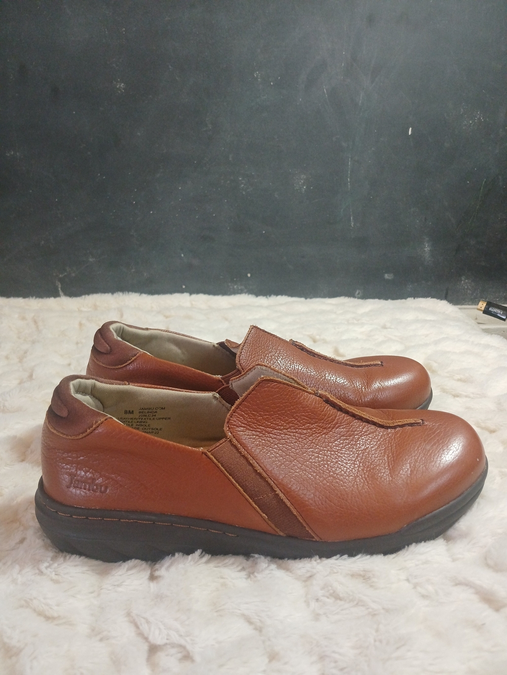 Jambu Womens Belinda Brown Leather Comfort Slip On Loafer Shoes Sz. 8M